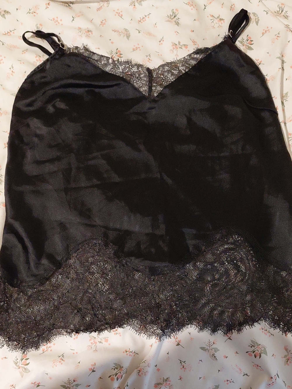Victoria's Secret Black Satin Lace Trim Camisole